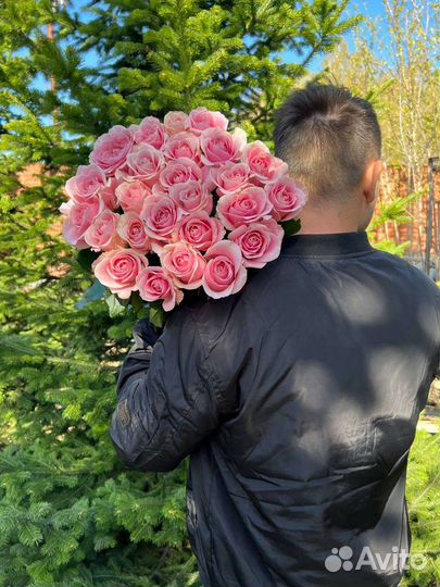 Роза Розовая высокая 80см букеты с доставкой от 15