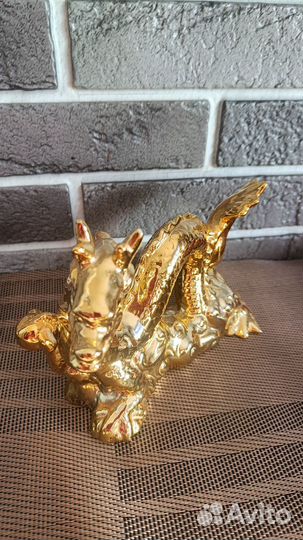 Дракон сувенир, золотистый, блестящий