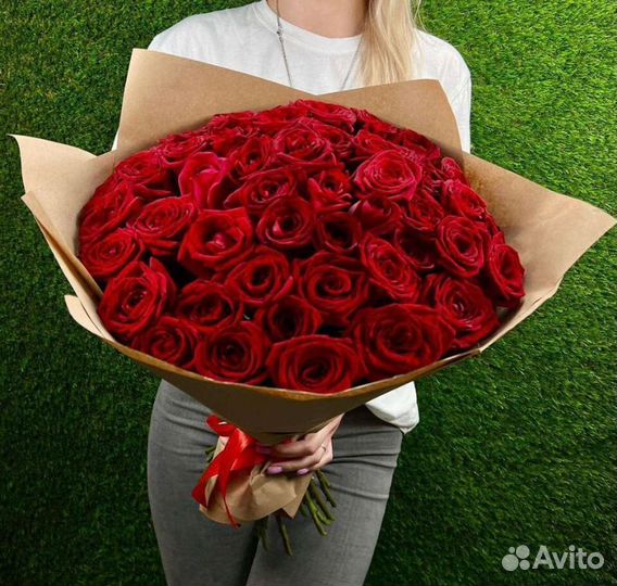 51 красная роза 50 см Крупный бутон Доставка