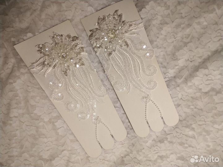 Перчатки-митенки свадебные белые, айвори