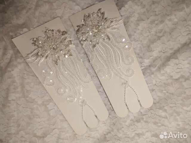 Перчатки-митенки свадебные белые, айвори