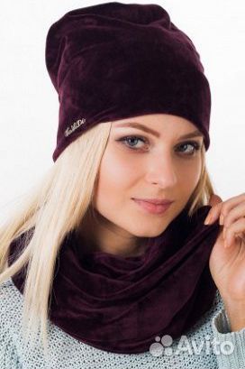 Комплект шапка и снуд женский велюр