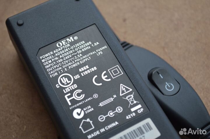 Блок питания OEM ADS0361-U120250, 12V/2.5A + выкл