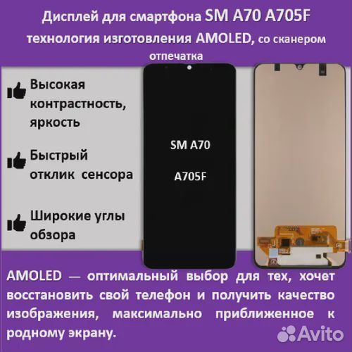 Дисплей для смартфона Samsung A70 A705F, технологи
