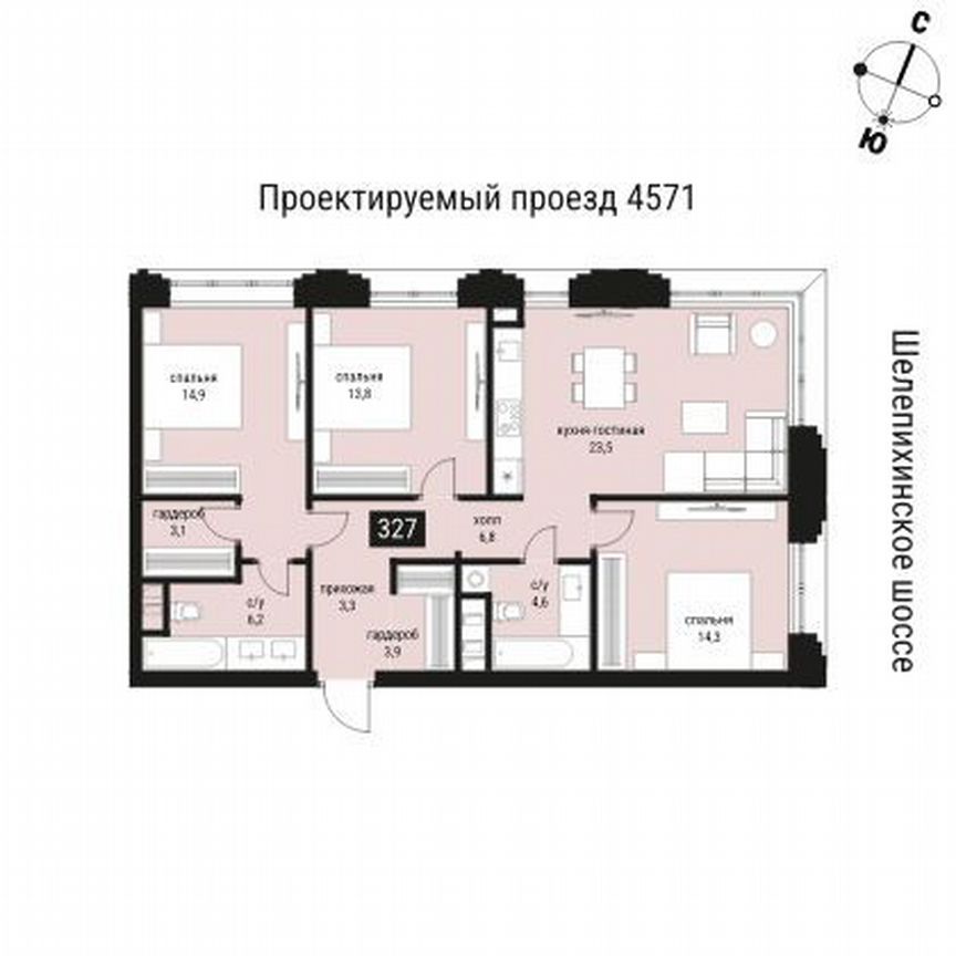 3-к. квартира, 93,9 м², 34/36 эт.