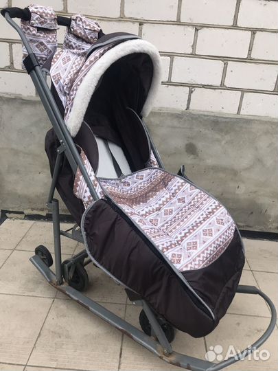 Детские санки коляска с колесами