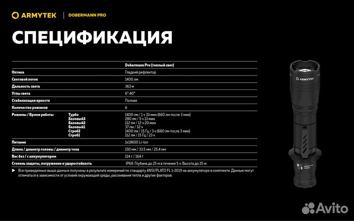 Фонарь Armytek Dobermann Pro Magnet USB F07501C