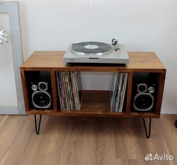 Тумба для аудио и винила из массиа дерева ясень