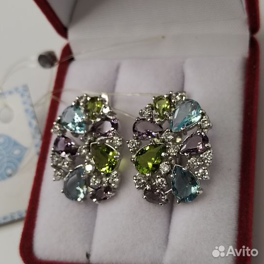 Серьги, Самоцветы, серебряные