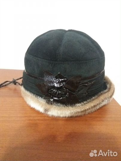 Шапка нат замша с норкой 58р