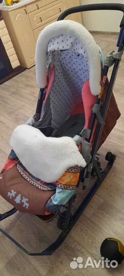 Детские санки коляска с колесами