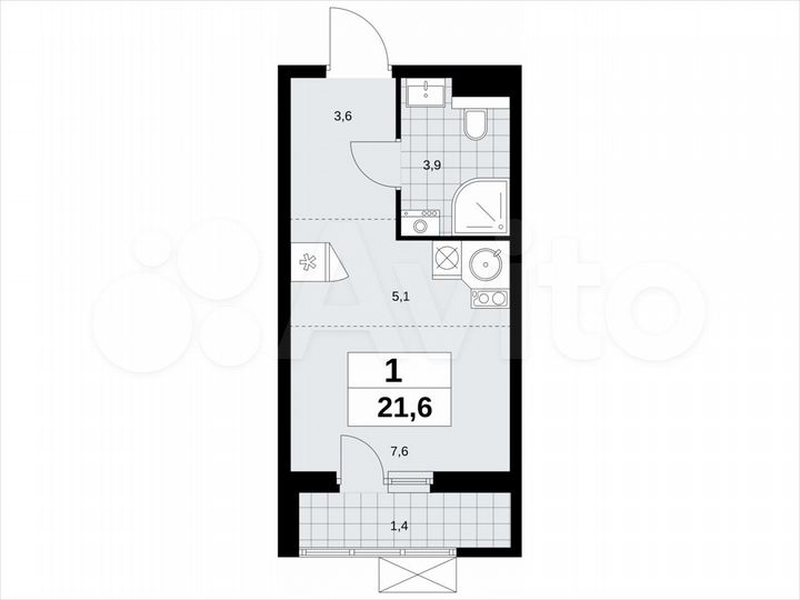 Квартира-студия, 21,6 м², 12/19 эт.