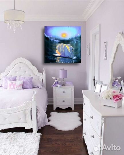 Карина холст масло 80*80 Лебедь на закате