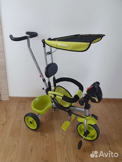 Велосипед с ручкой (козырёк, фиксация ребёнка)