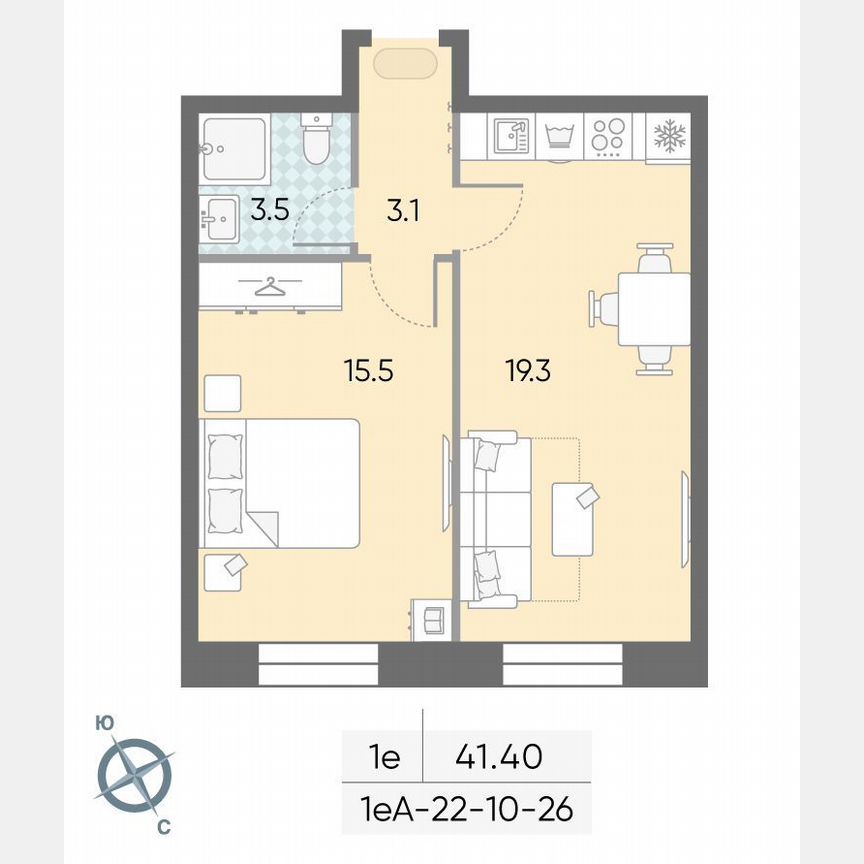 1-к. квартира, 41,4 м², 23/28 эт.