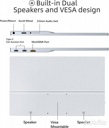 Новый USA AYY Portable Monitor 15.8 Inch FHD 1080P