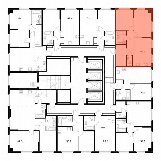 2-к. квартира, 64,1 м², 32/32 эт.