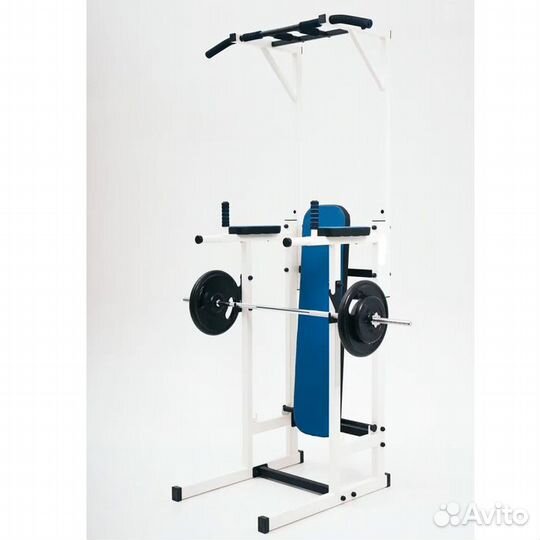 Турник брусья стойка на пол со скамьёй жима белый