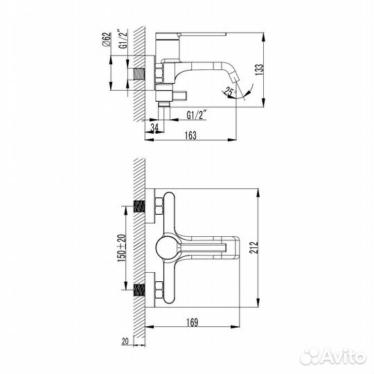 Смеситель для ванны и душа aquame Asti металл AQM6412GM