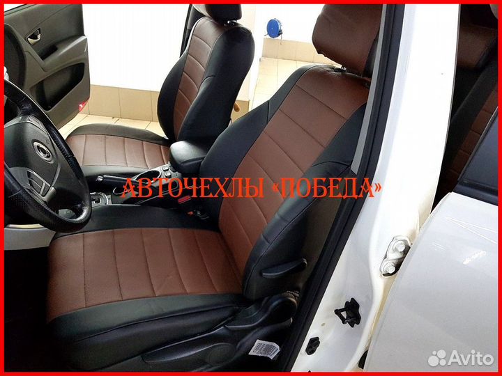 Чехлы Ssangyong Actyon из экокожи чёрно-коричневые