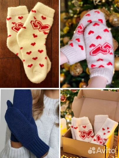 Женские варежки. Набор варежки+носки шерсть овечья