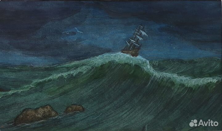 Картина акварелью морской пейзаж