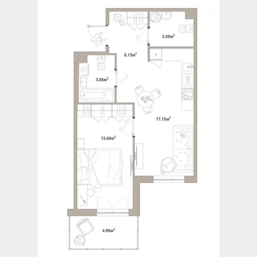 1-к. квартира, 45,8 м², 12/12 эт.