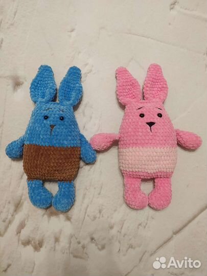 Плюшевый зайка-сплюшка, вязаный зайчик, амигуруми