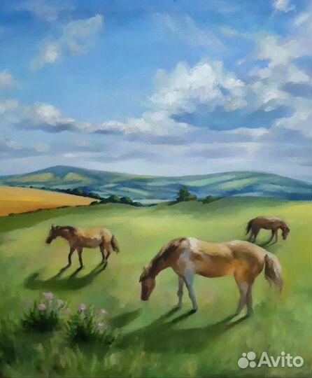 Картина маслом Пейзаж с лошадями