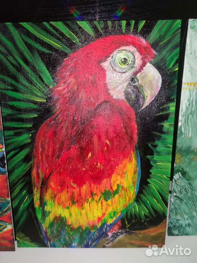 Картина светящаяся попугай glow