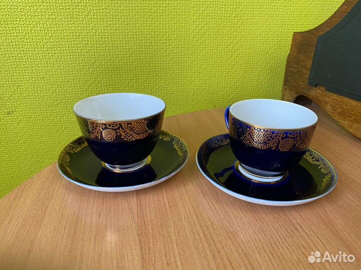 Кобальтовая чайная пара лфз «Золотой фриз»