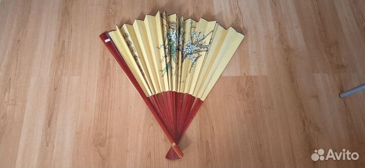 Веер большой ручная роспись дерево 64 см
