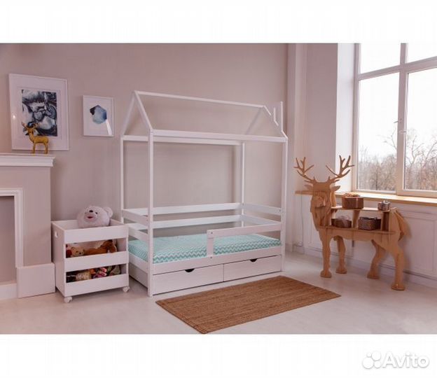 Кроватка с бортиком домик из натурального дерева д