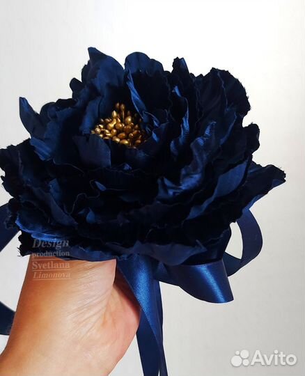 Аксессуар Брошь Чокер Пион Темно-синий