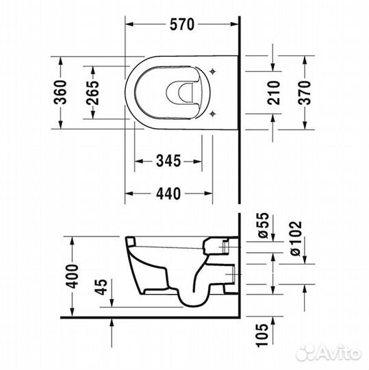 Duravit ME by Starck Унитаз подвесной с вертикаль