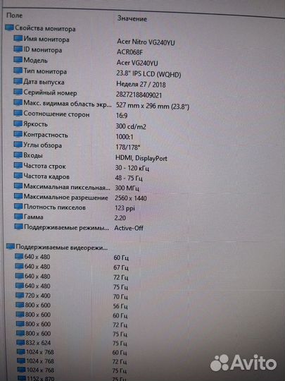 Монитор 2к Acer Nitro VG240YU