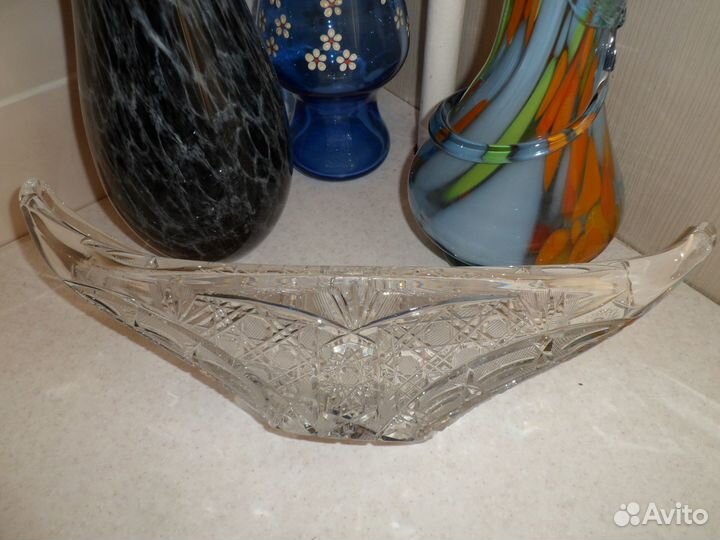 Ваза цветное стекло, хрусталь, графин, рюмки СССР