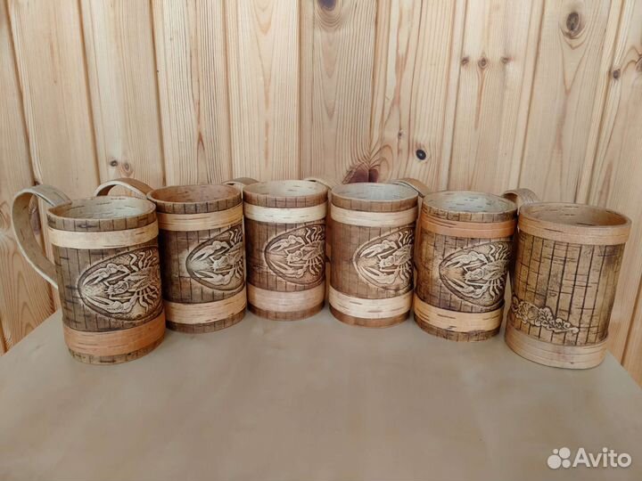 Изделия из бересты (набор пивных кружек - 6 шт.)