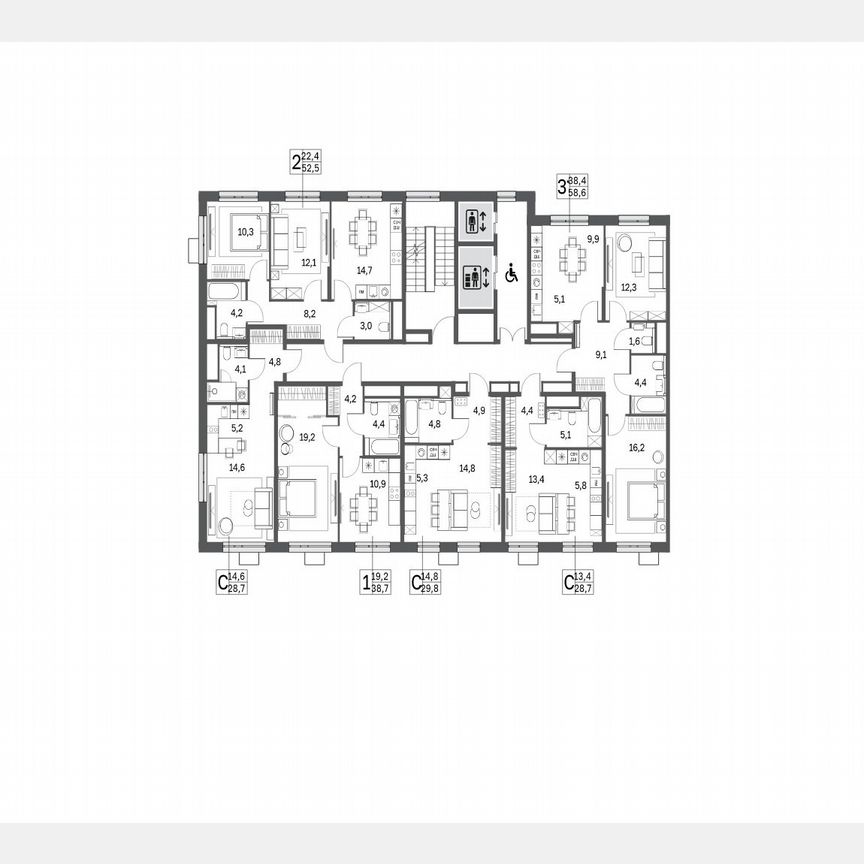 3-к. квартира, 58,9 м², 13/25 эт.