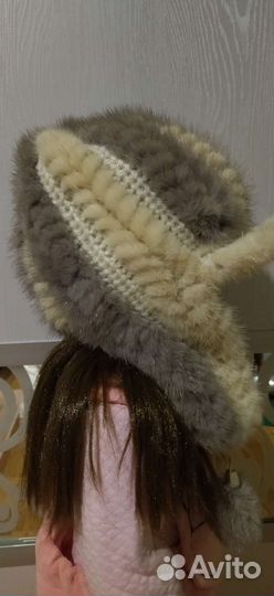 Вязаная норковая шапка женская