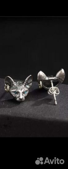 Серьги гвоздики Кошка Сфинкс