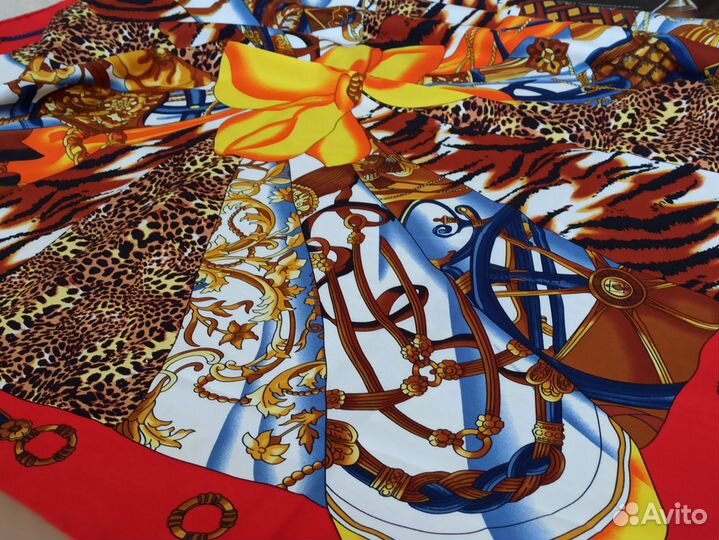 Платок красный Hermes ручная подгибка