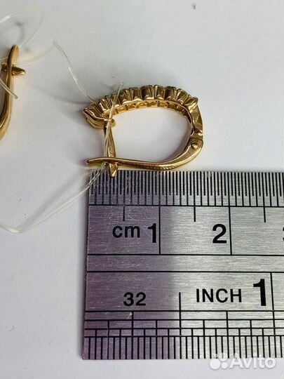 Золотые серьги дорожка с фианитами