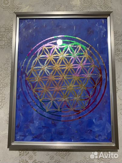 Картина акрилом с цветной поталью