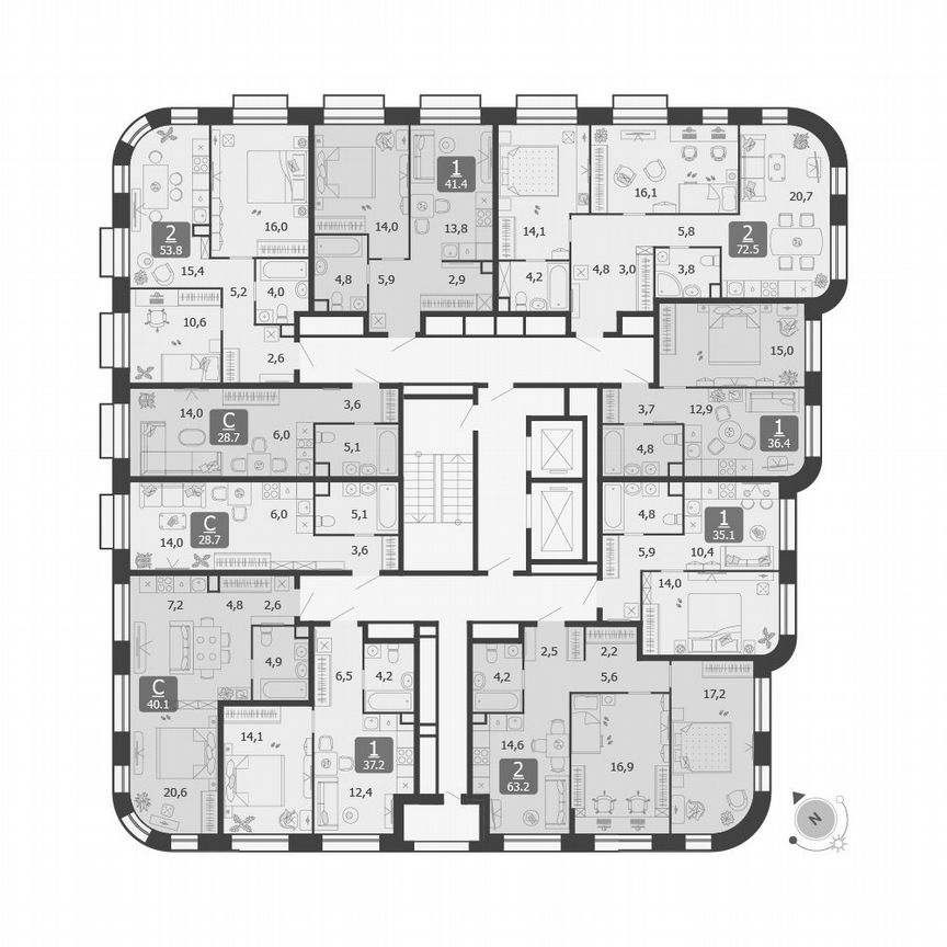 1-к. квартира, 37,2 м², 2/13 эт.