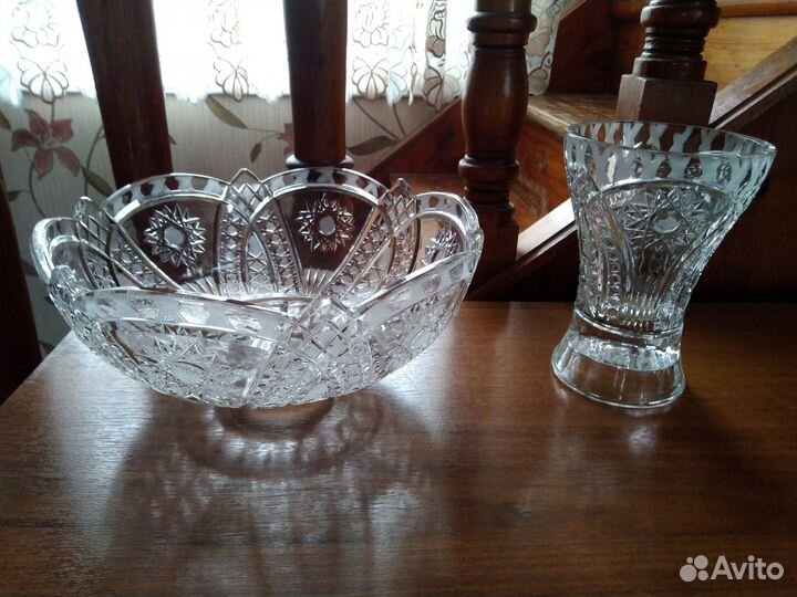 Шикарная большая ваза Каменный цветок хрусталь