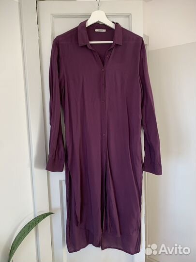 Длинное платье-рубашка бордо s/xs