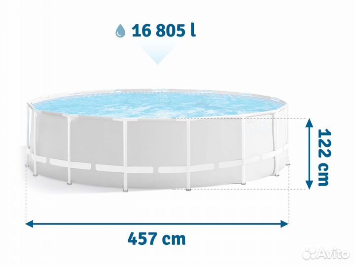 Каркасный бассейн Intex 457x122см+4 аксесс. 26726