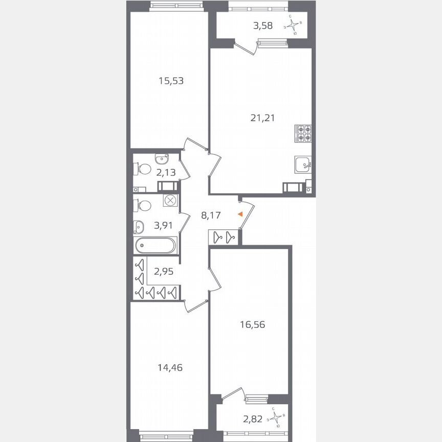 3-к. квартира, 88,1 м², 4/16 эт.