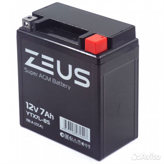 Аккумулятор zeus super AGM 7 Ач о.п YTX7L-BS